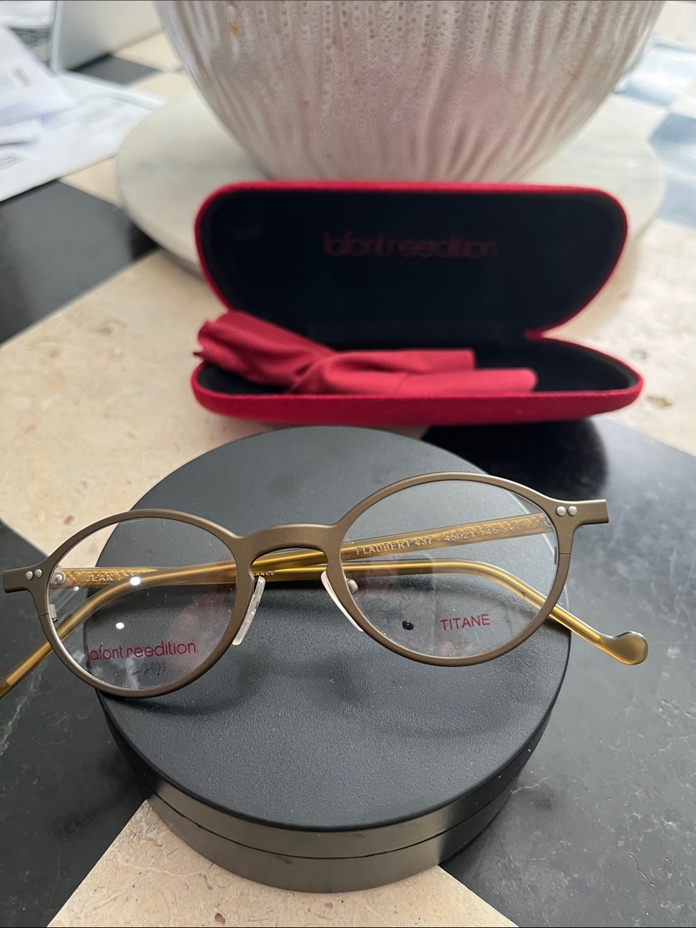 Rare Lafont reedition flaubert Titane  paris w red case. Vintage but “NEW”.